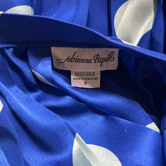 Dark Blue 100% Silk Pleated Skirt with Polka Dots - Picture 5 of 5